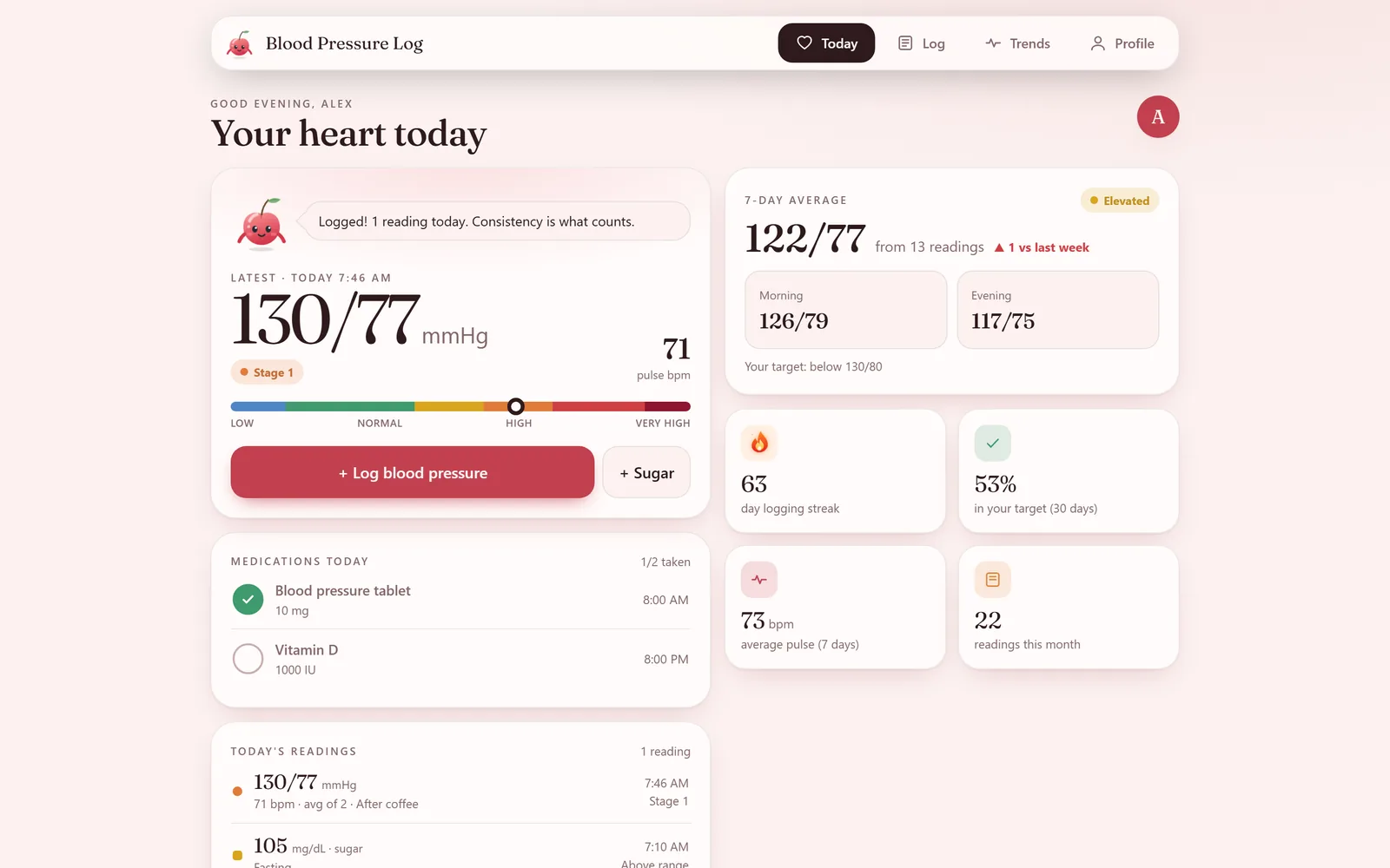 Blood Pressure Log on a laptop