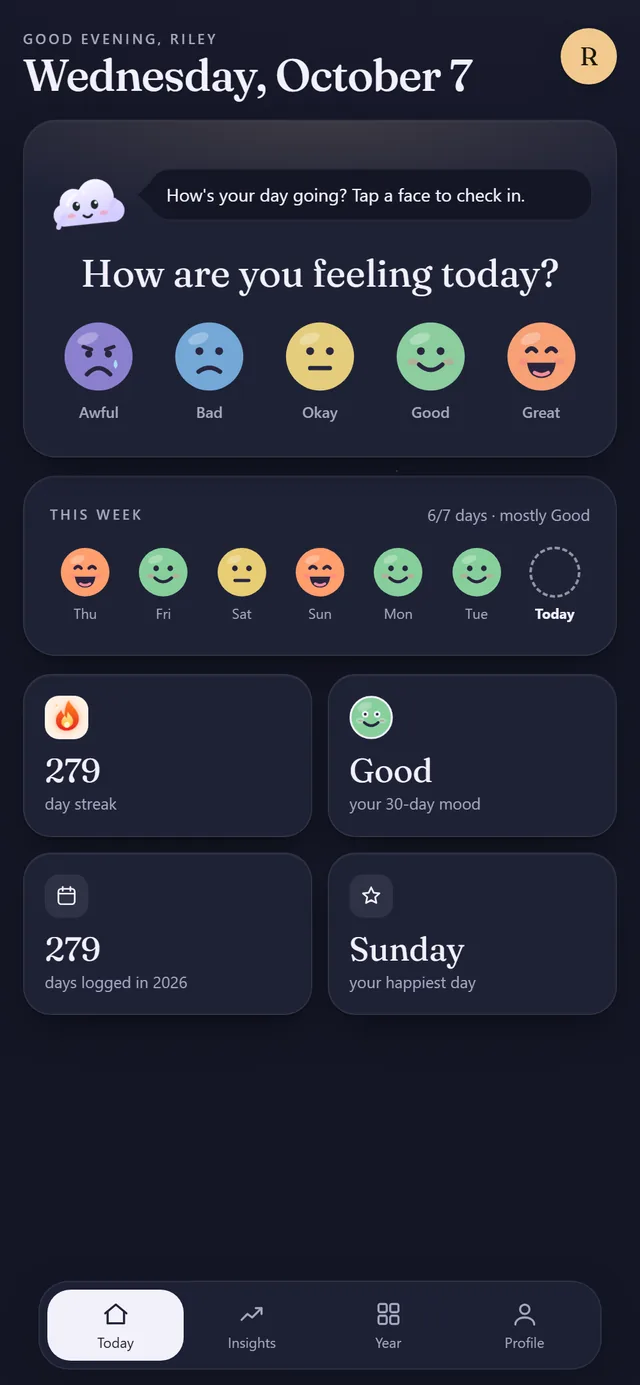 Mood Tracker app screen